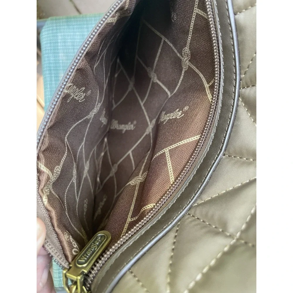 Wrangler Quilted Hobo/Crossbody Bag Brown With Vegan Leather Accents And Strap